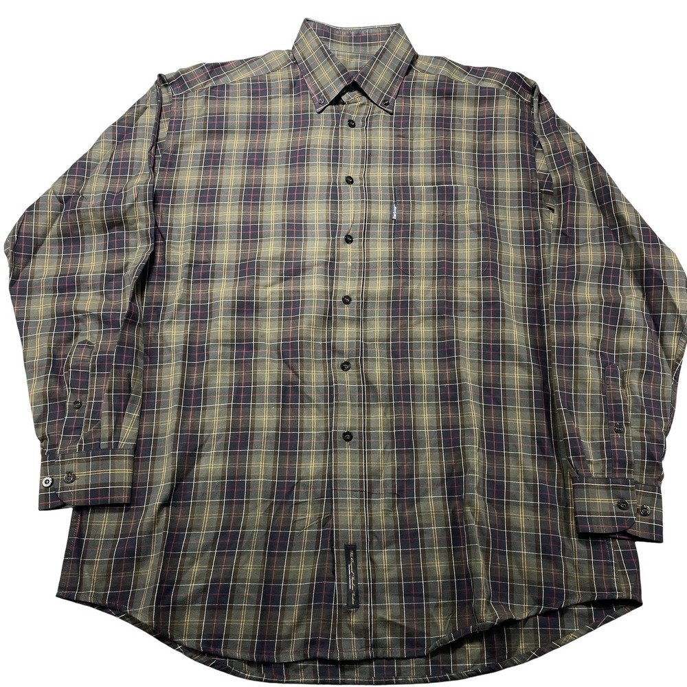 Barbour Shirt Mens Medium Green Plaid Twill Button Front Long Sleeve Tartan